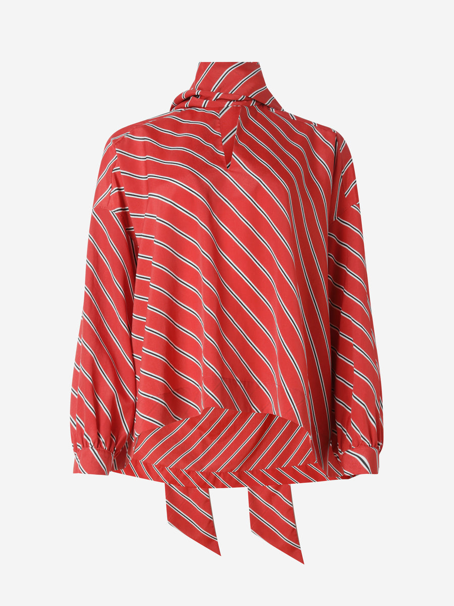BALENCIAGA STRIPED PUSSY BOW BLOUSE AFTERLIFE MODE